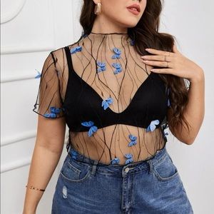 Never worn Plus butterfly mesh top without bra